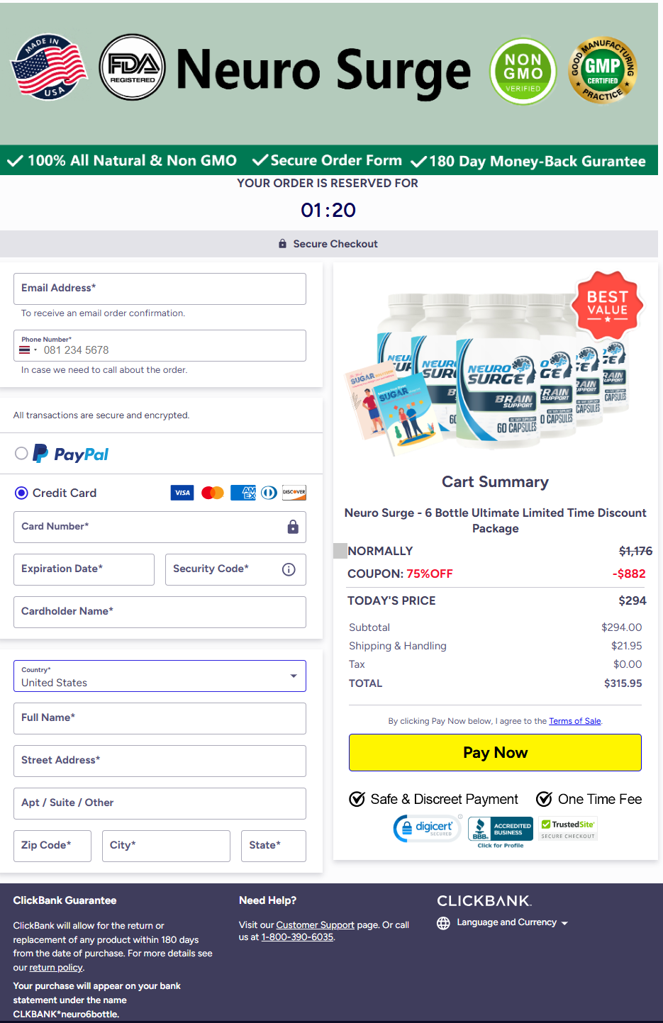 NeuroSurge Official Website Secure Order Page